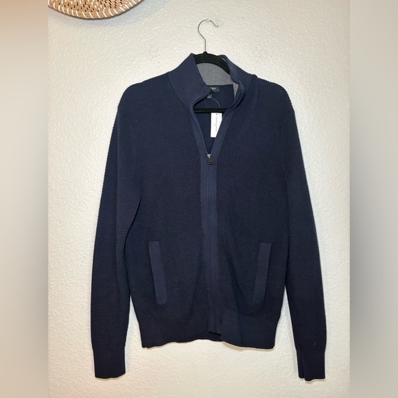 NWT Banana Republic Navy Knit Sweater Zip Long Sleeve Mens Medium - Picture 1 of 8